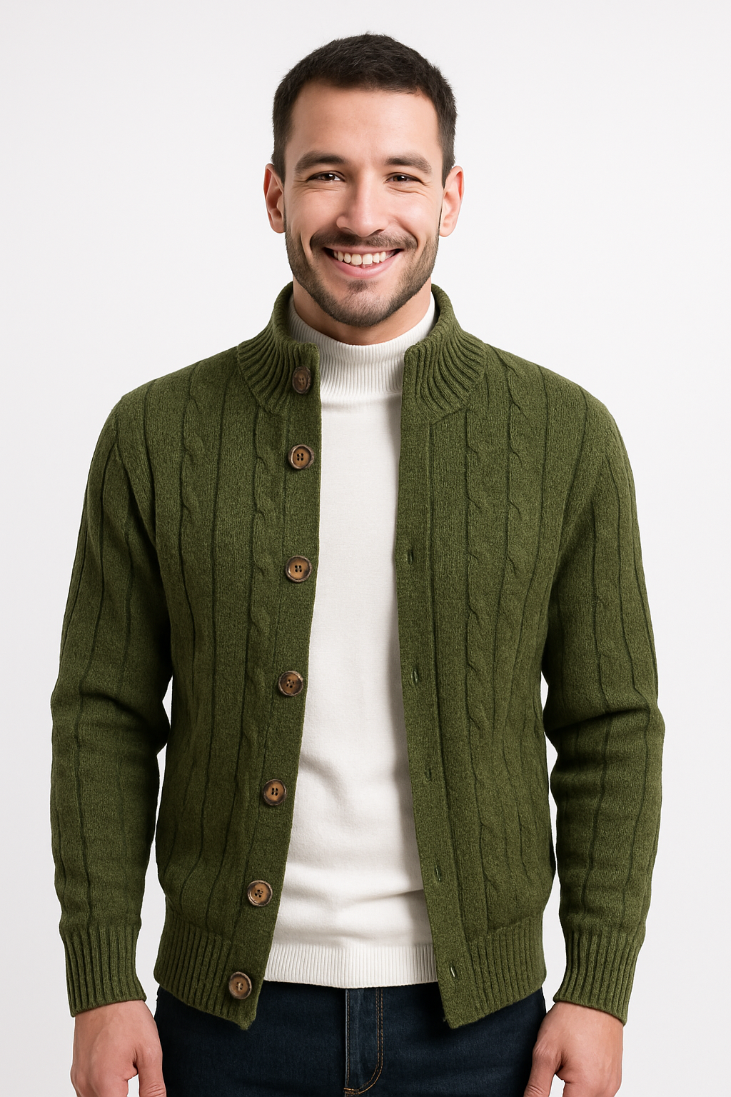 Cardigan con bottoni mouliné verde