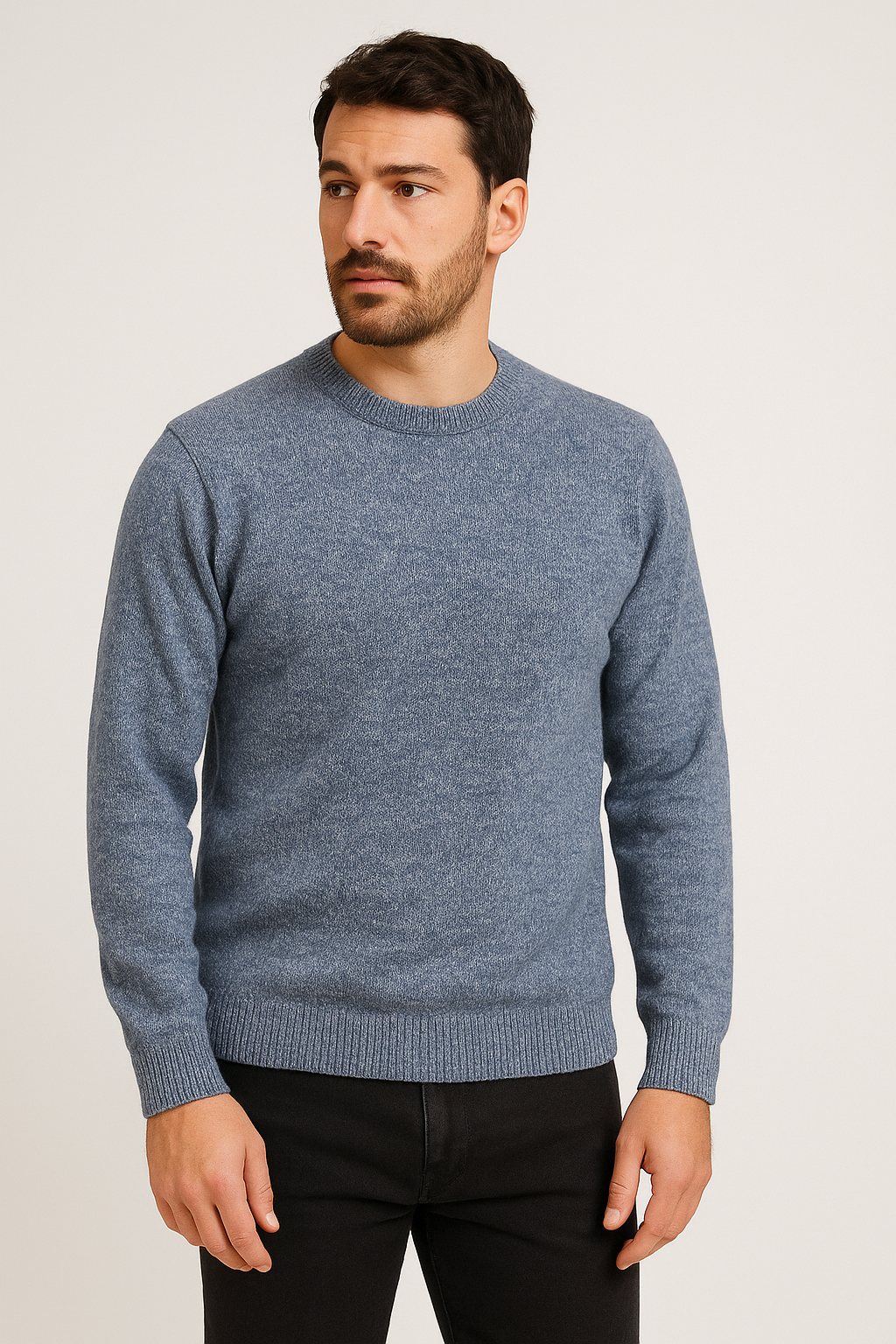 Maglia girocollo tinta unita mouliné celeste chiaro