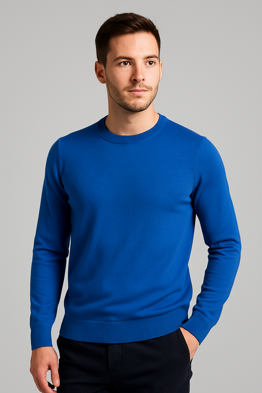 Maglia girocollo tinta unita azzurro royal