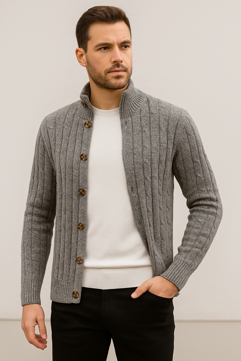 Cardigan con bottoni mouliné grigio