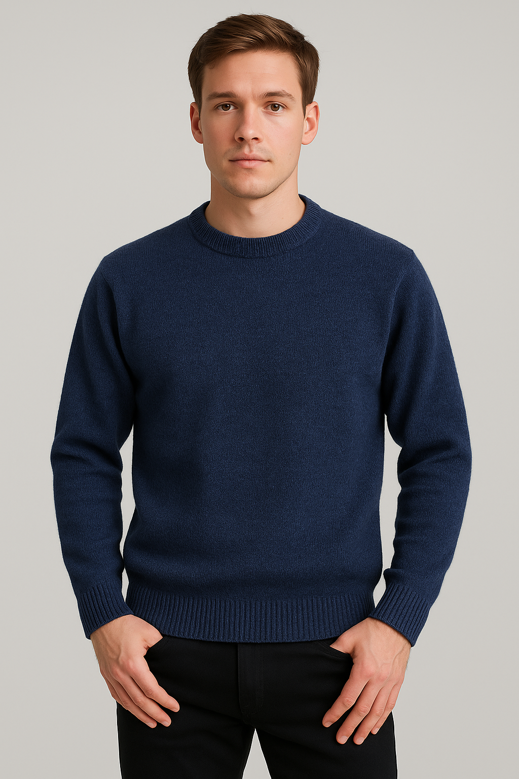 Maglia girocollo tinta unita mouliné blu scuro