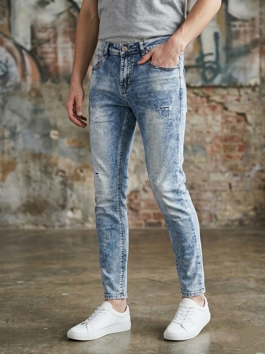 Jeans slim con rotture art vip049 denim chiaro