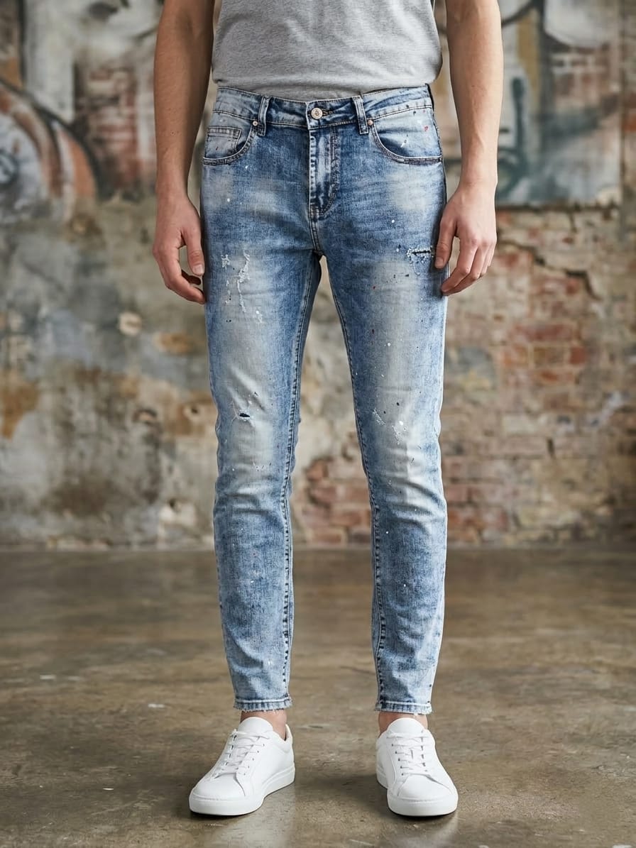 Jeans slim con rotture art vip049 denim chiaro