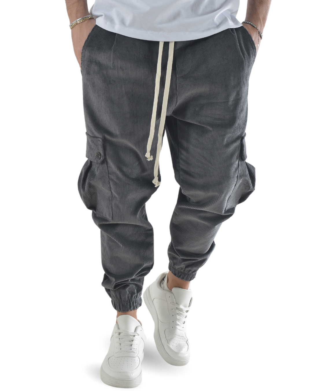 Pantalaccio cargo a costine vellutato grigio scuro art 9151