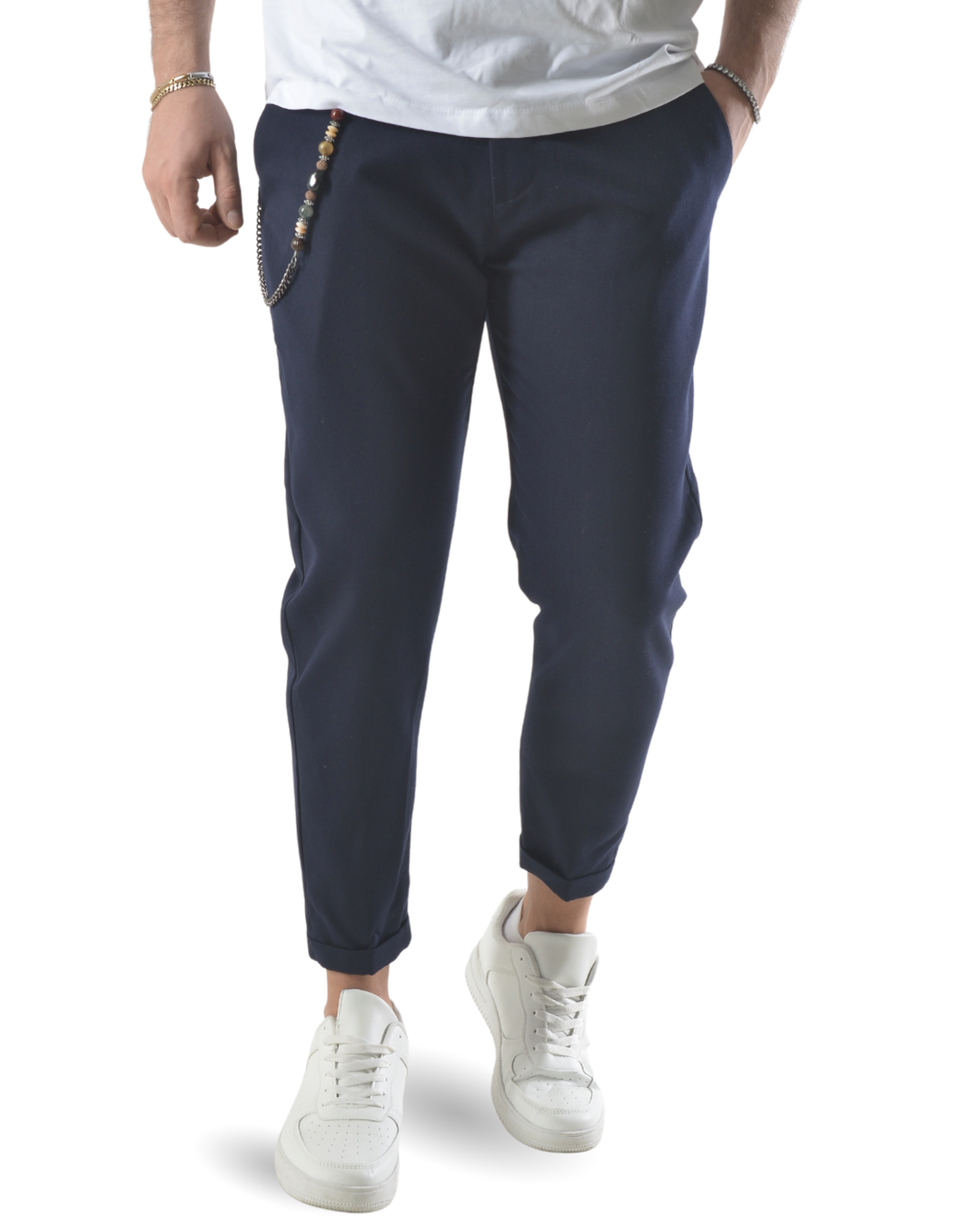 Pantalone elegante capri con catenella laterale art 8095 blu