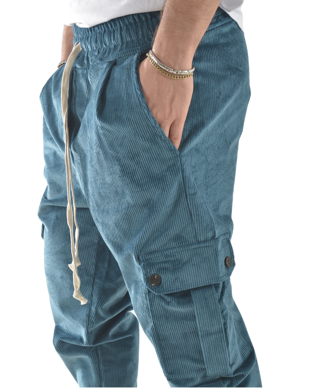 Pantalaccio cargo a costine vellutato ottanio art 9151