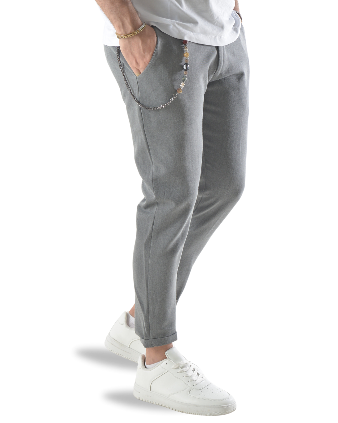 Pantalone elegante capri con catenella laterale art 8095 grigio