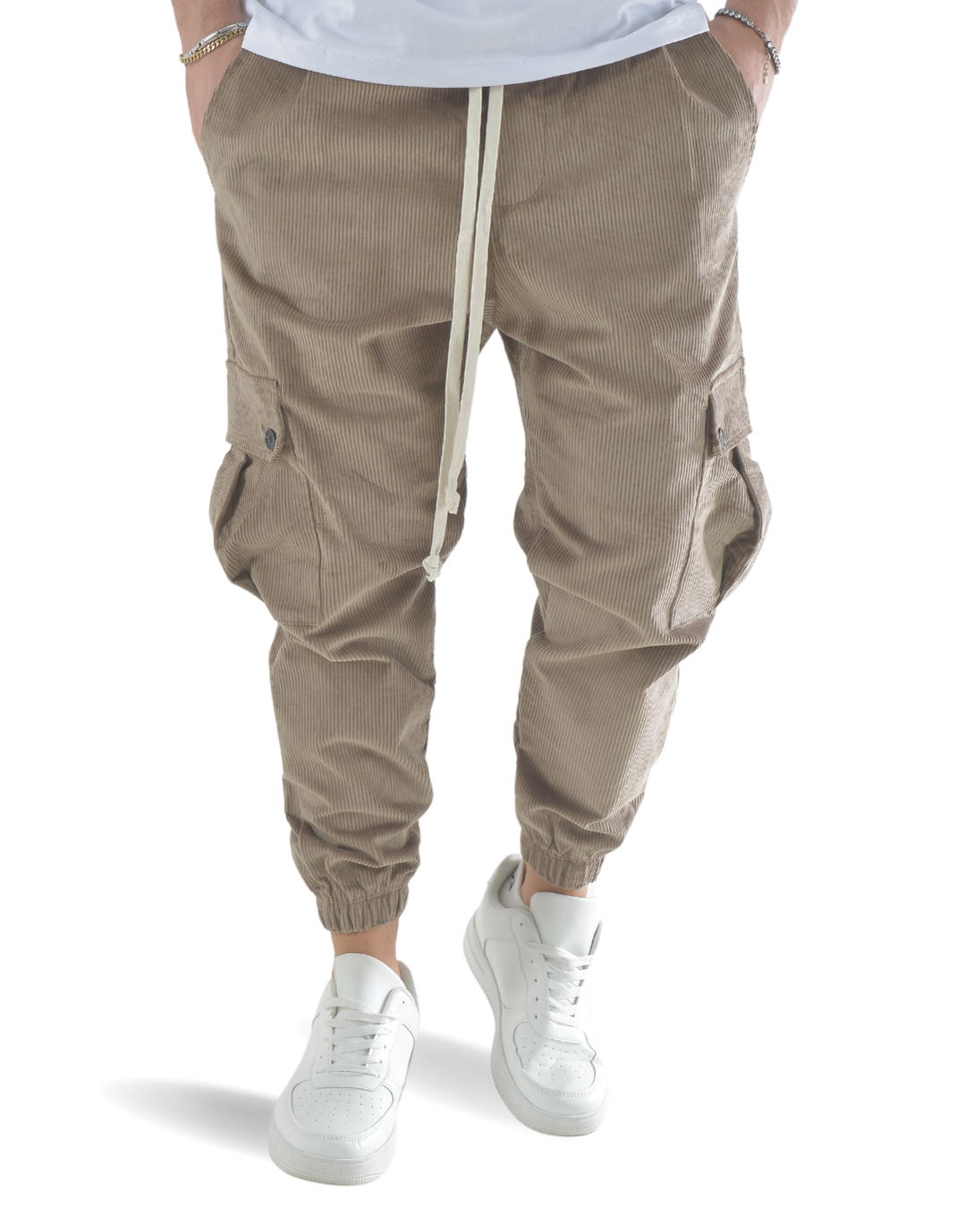 Pantalaccio cargo a costine vellutato marrone chiaro art 9151