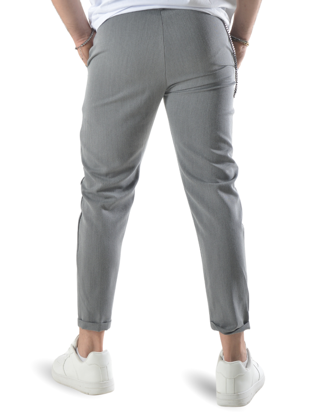 Pantalone elegante capri con catenella laterale art 8095 grigio