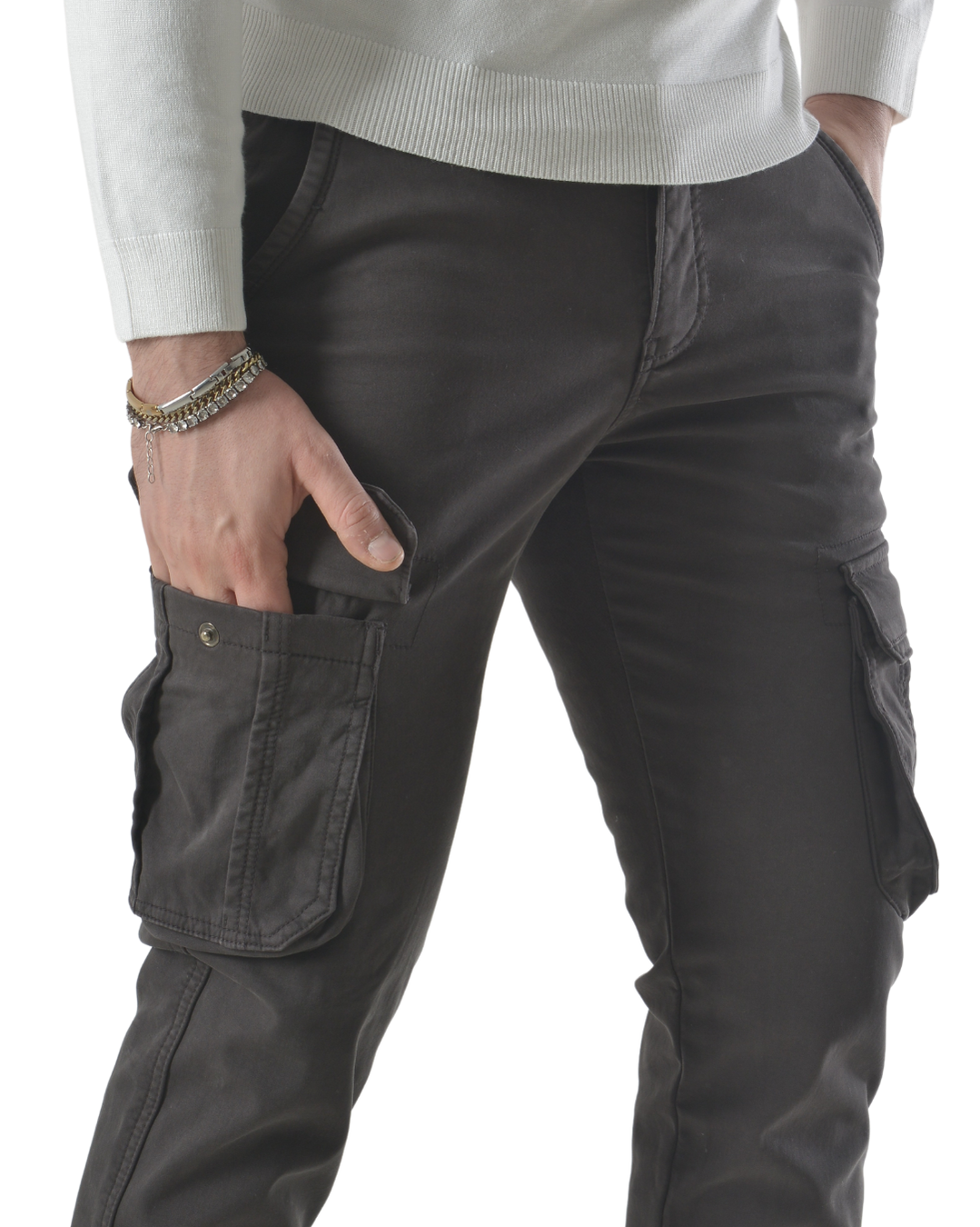 Pantalone cargo felpato internamente art. J732 grigio scuro