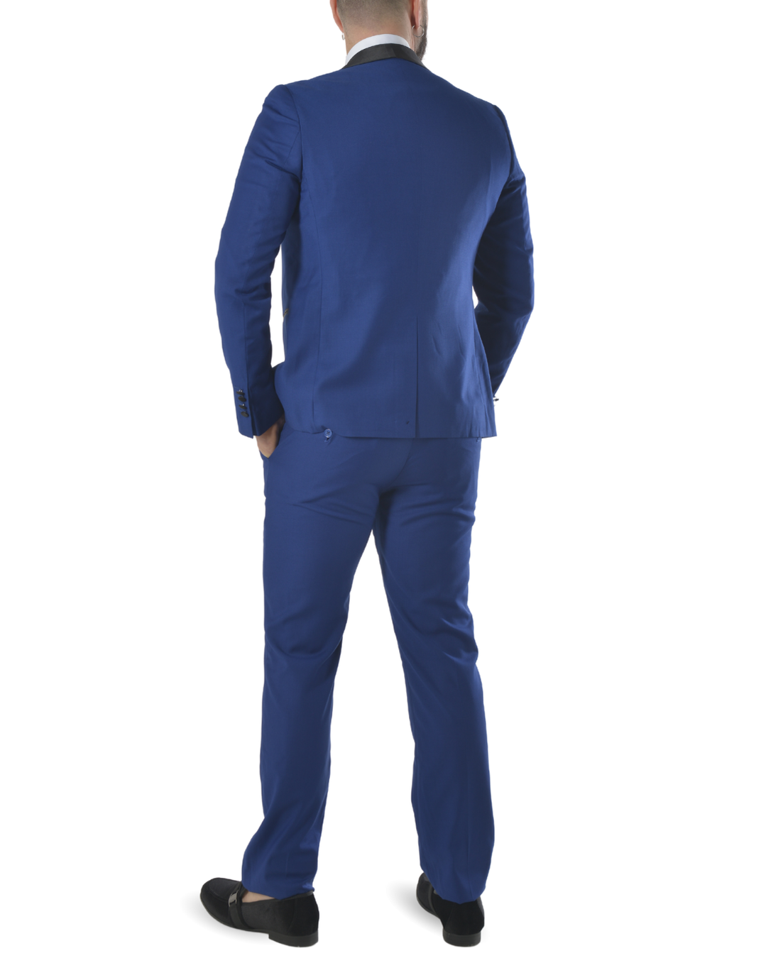 Abito completo elegante con gilet e cravattone art smoking azzurro elettrico