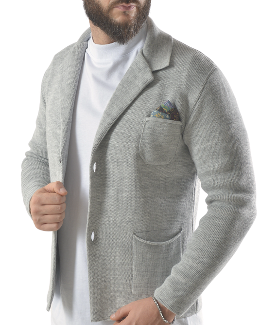 Cardigan taglio giacca con pochette art 2024 grigia