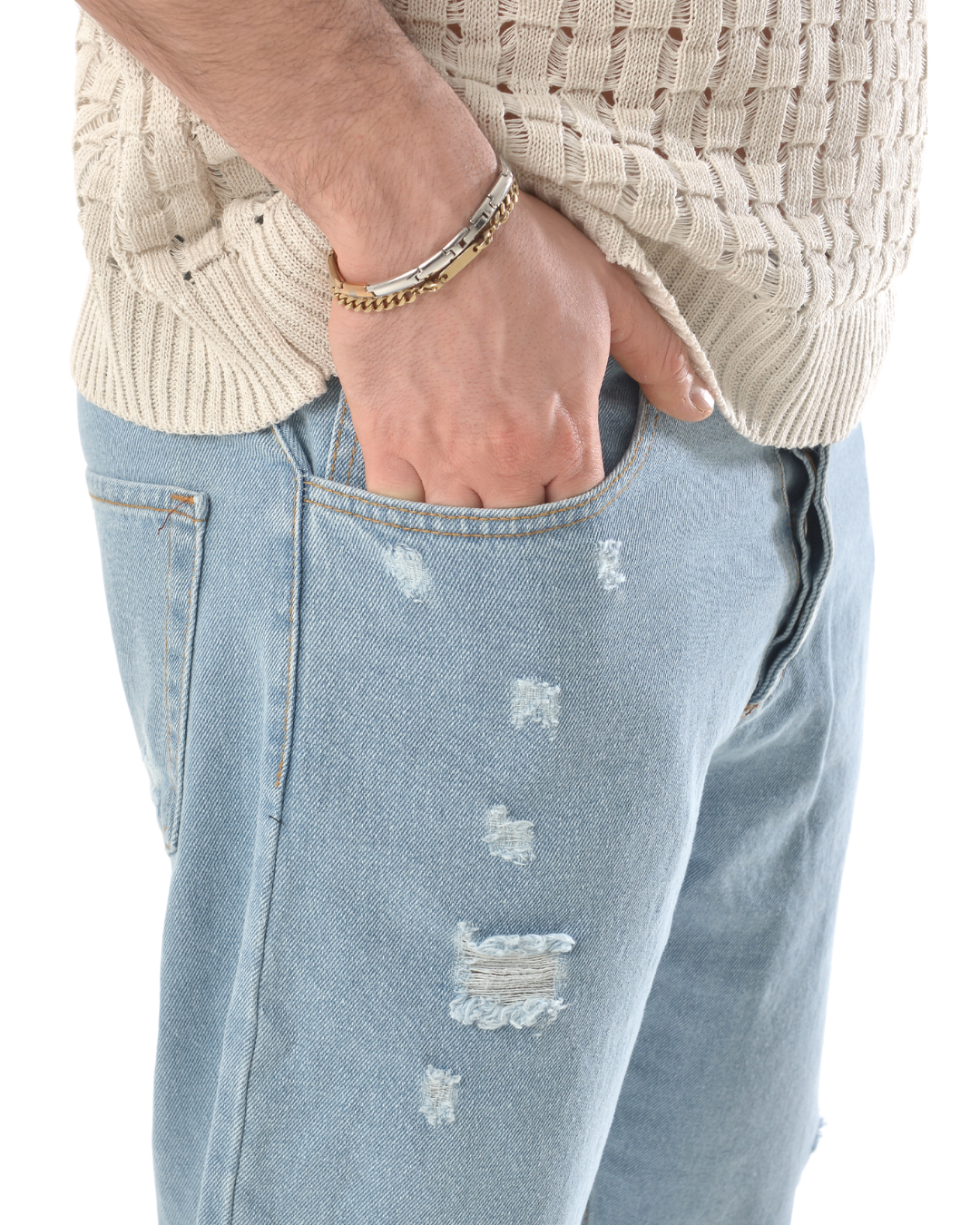 Jeans loose fit chiari con strappi mrc 03