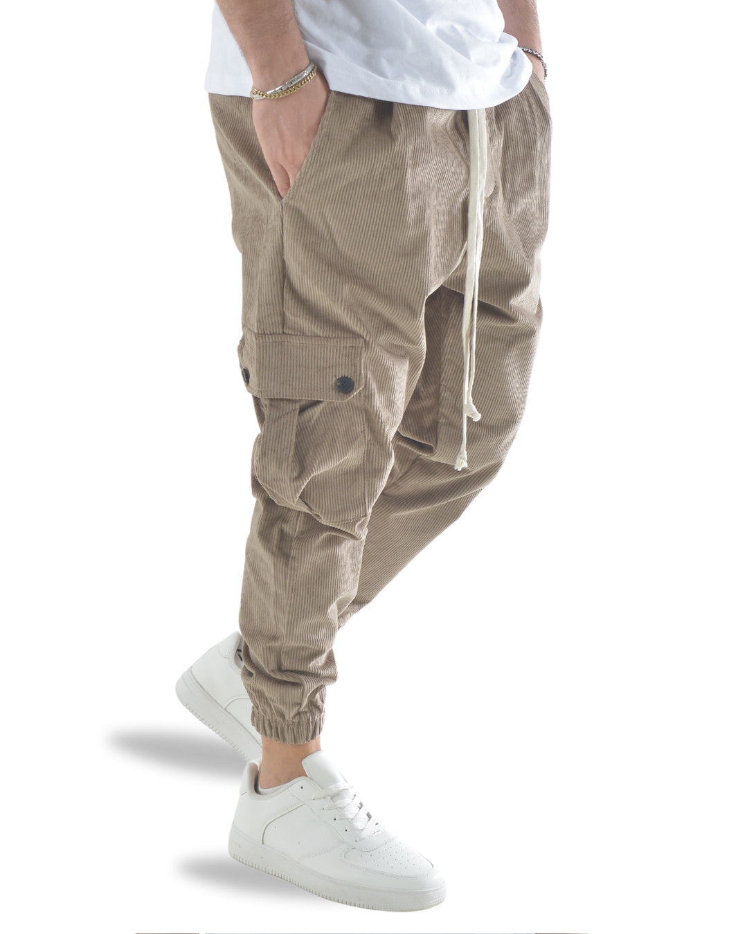 Pantalaccio cargo a costine vellutato marrone chiaro art 9151