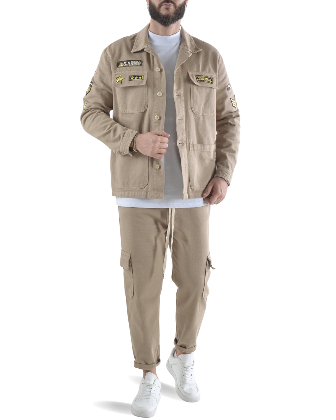 Completo camicione e pantalaccio con tascone u.s. army beige