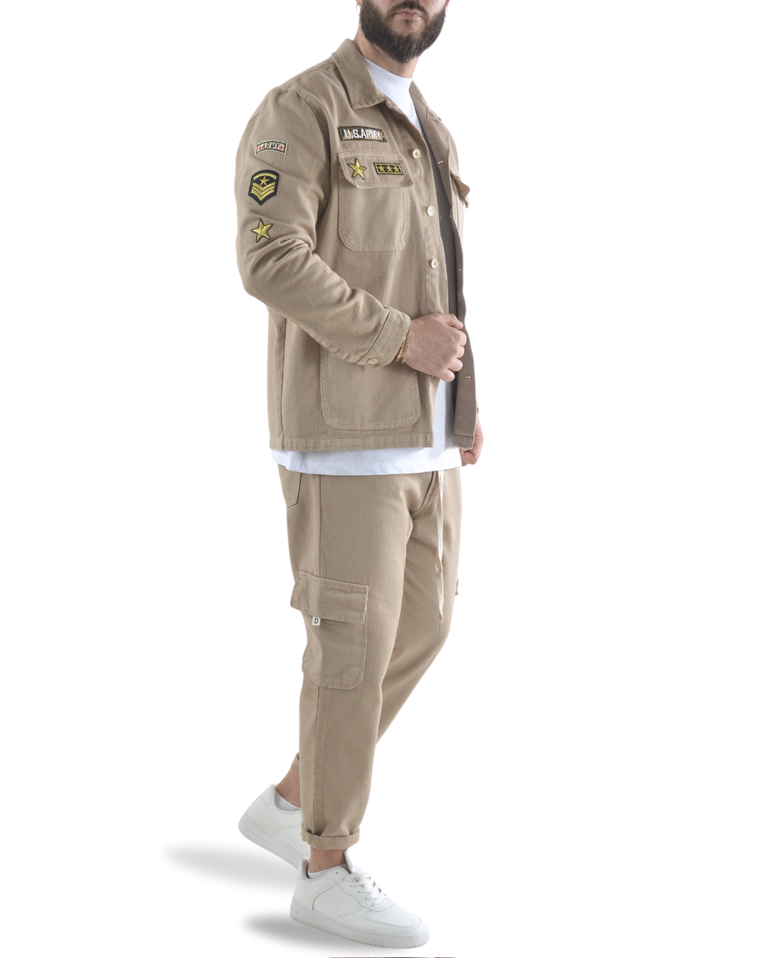 Completo camicione e pantalaccio con tascone u.s. army beige