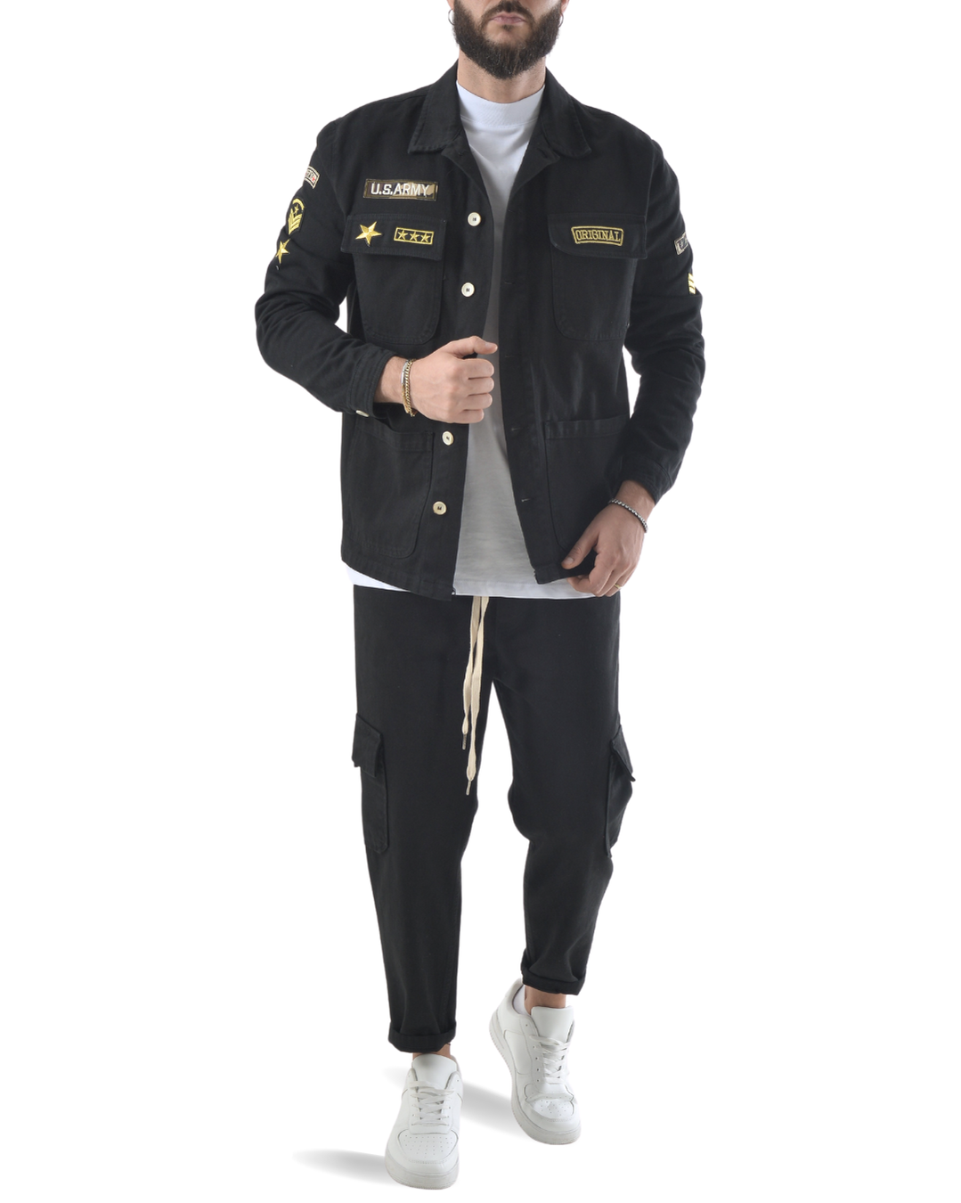 Completo camicione e pantalaccio con tascone u.s. army nero