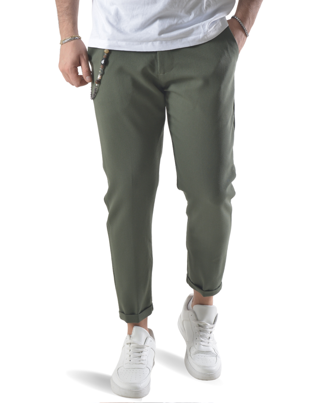 Pantalone elegante capri con catenella laterale art 8095 verde