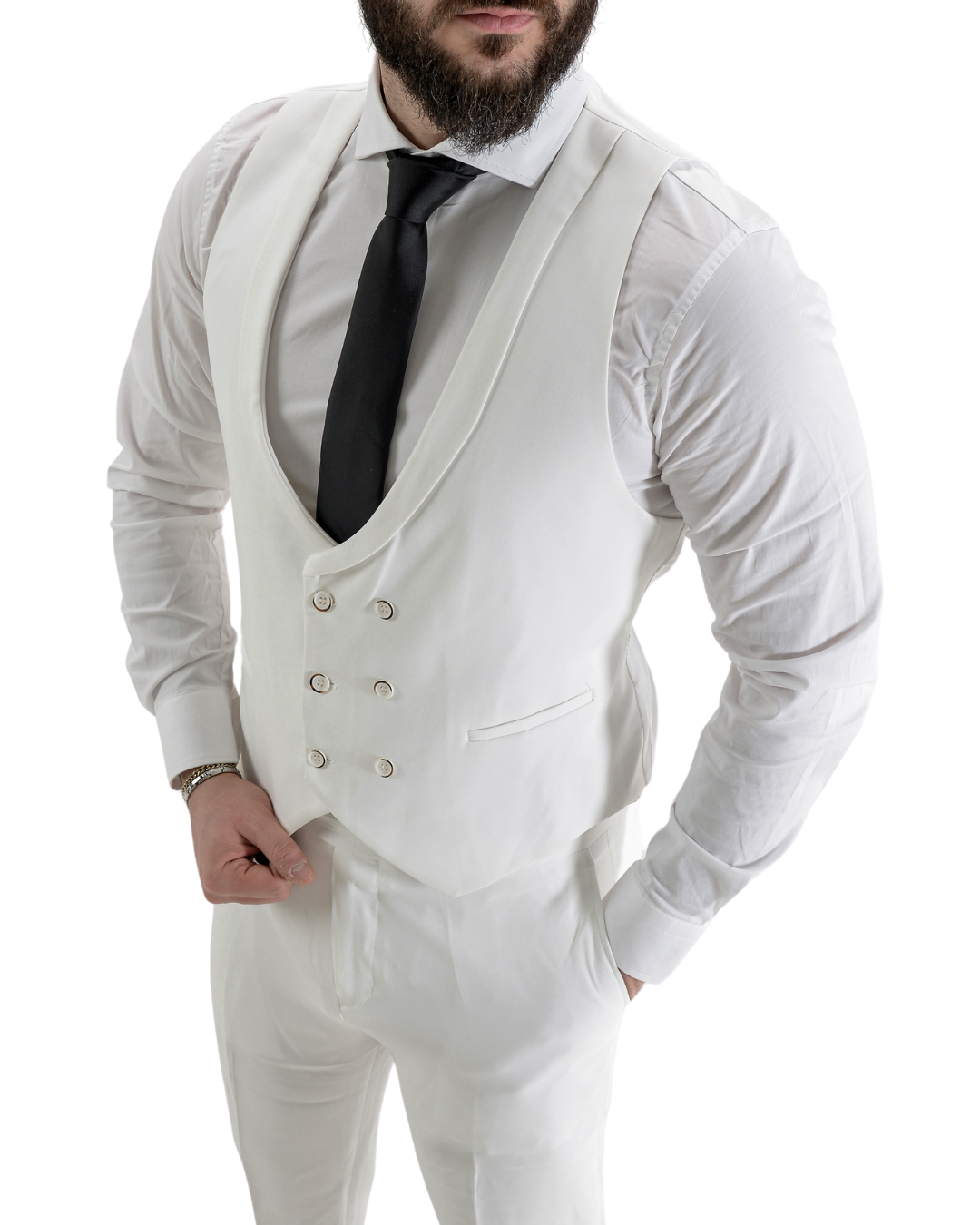 Abito completo giacca pantalone e gilet bianco monaco