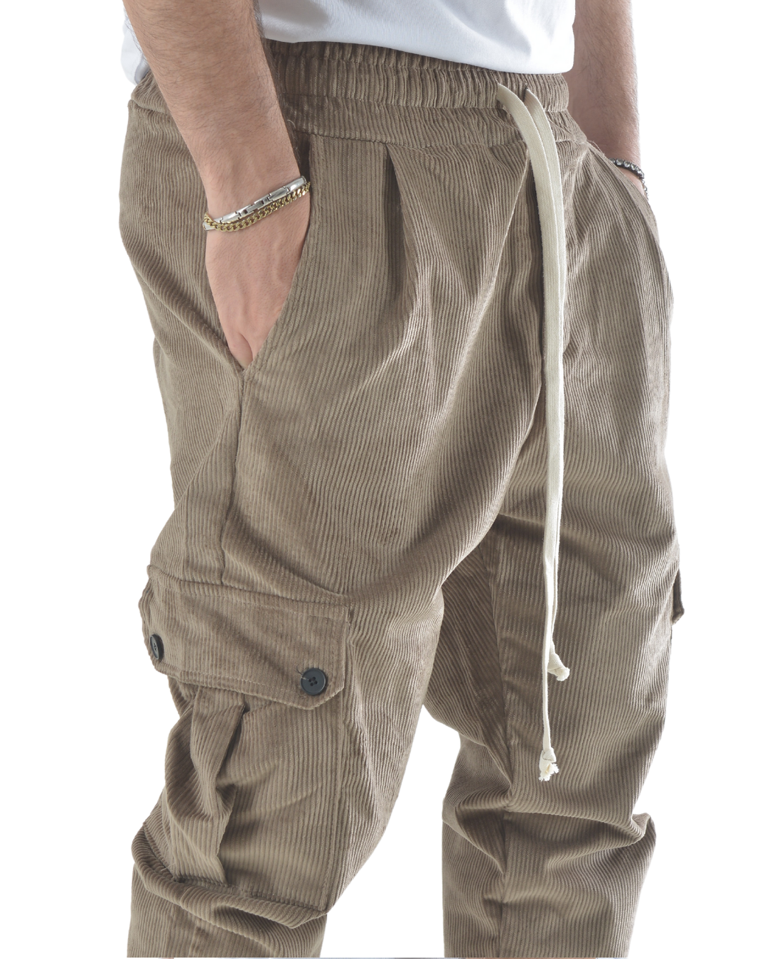 Pantalaccio cargo a costine vellutato marrone chiaro art 9151