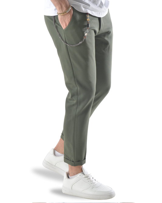 Pantalone elegante capri con catenella laterale art 8095 verde