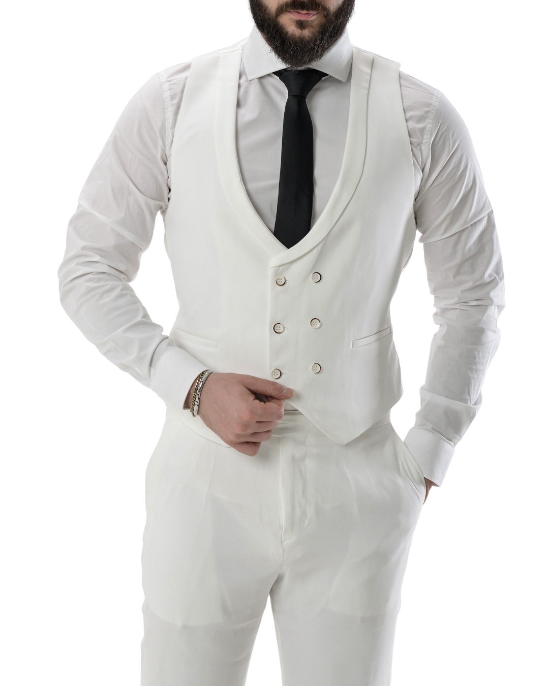 Abito completo giacca pantalone e gilet bianco monaco