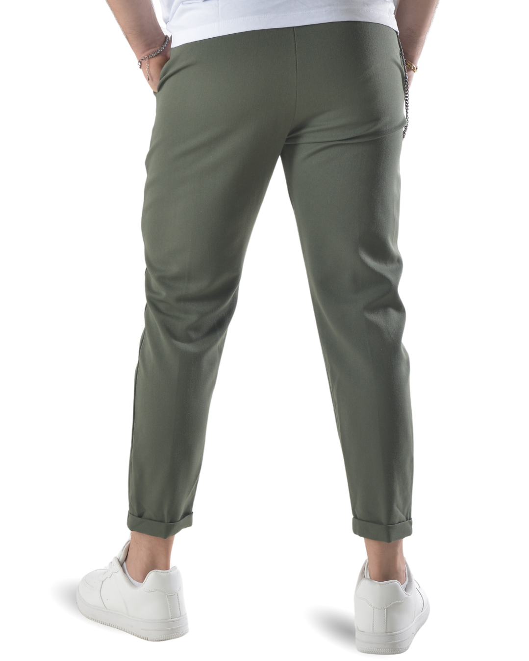 Pantalone elegante capri con catenella laterale art 8095 verde