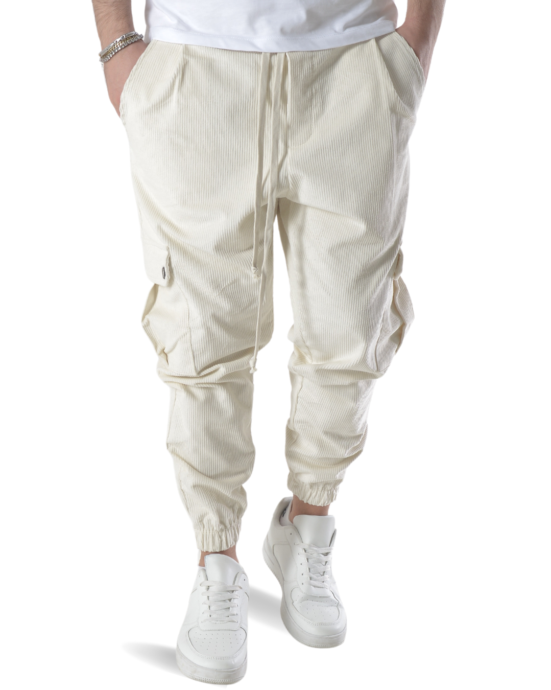 Pantalaccio cargo a costine vellutato art 9151 bianco