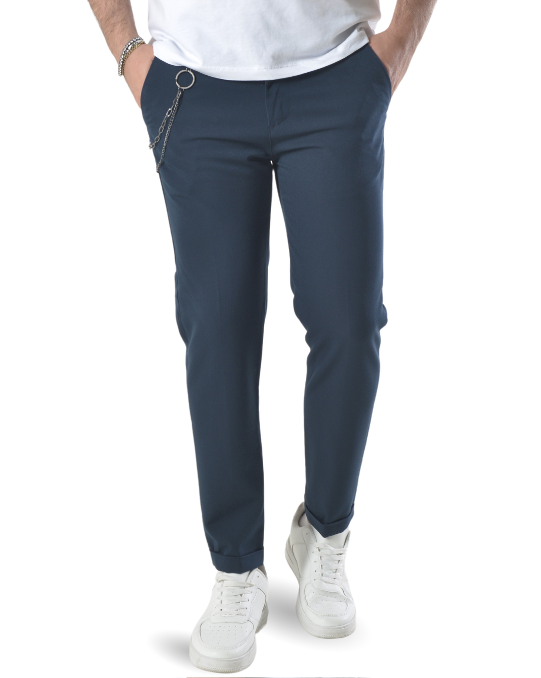 Pantalone con catenella laterale art 24101 blu scuro