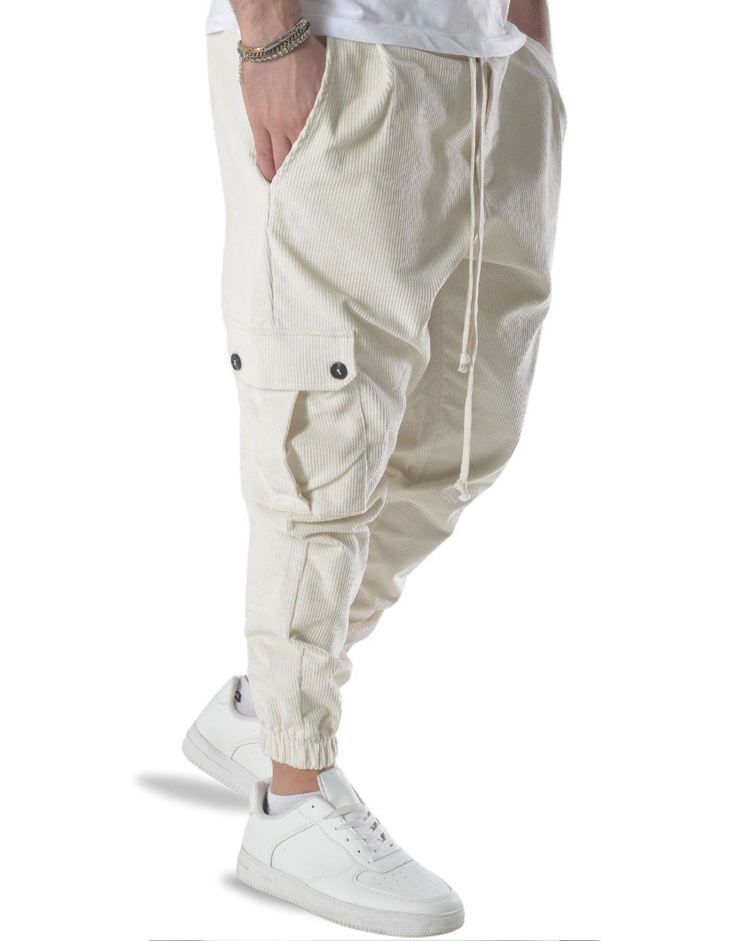 Pantalaccio cargo a costine vellutato art 9151 bianco