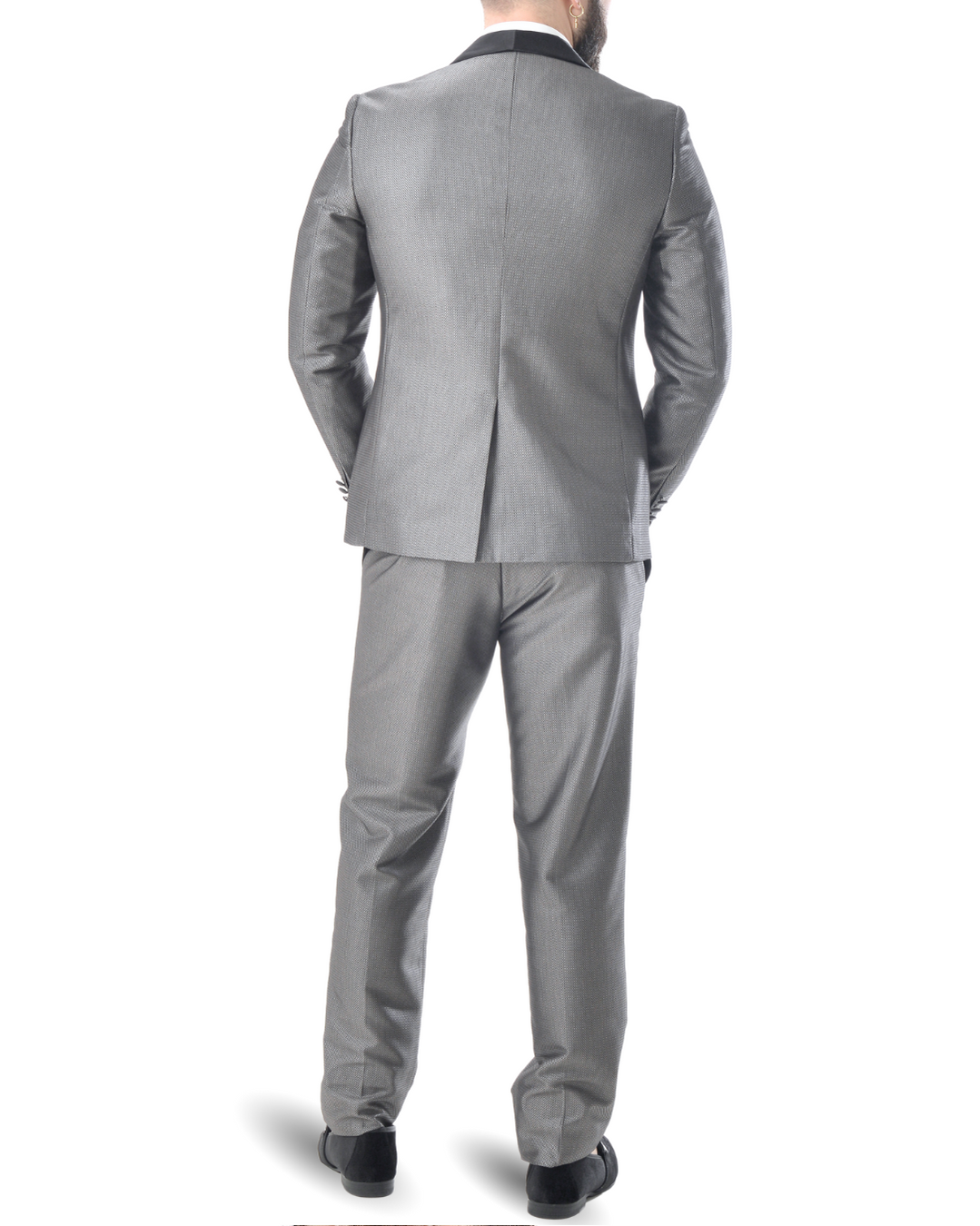 Abito completo giacca e pantalone smoking micro fantasia grigio scuro