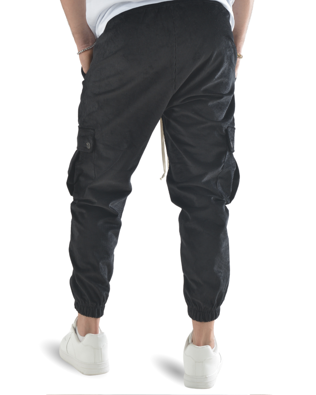 Pantalaccio cargo a costine vellutato nero art 9151