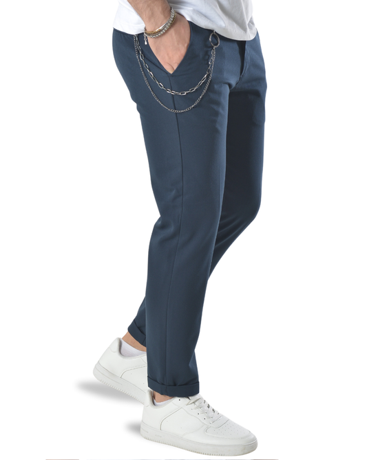 Pantalone con catenella laterale art 24101 blu scuro