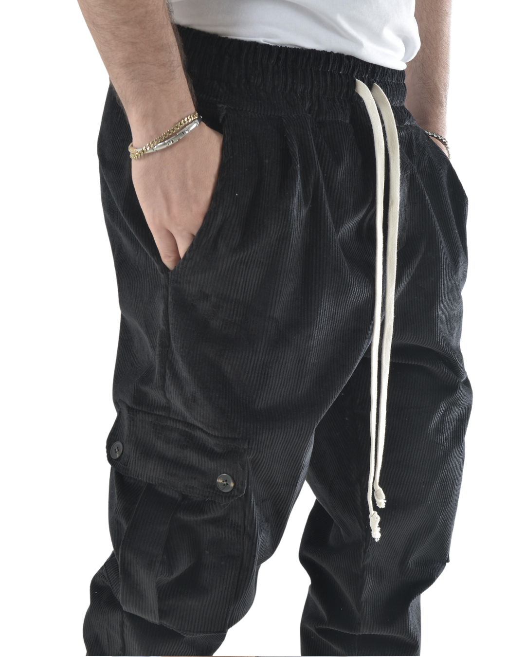 Pantalaccio cargo a costine vellutato nero art 9151