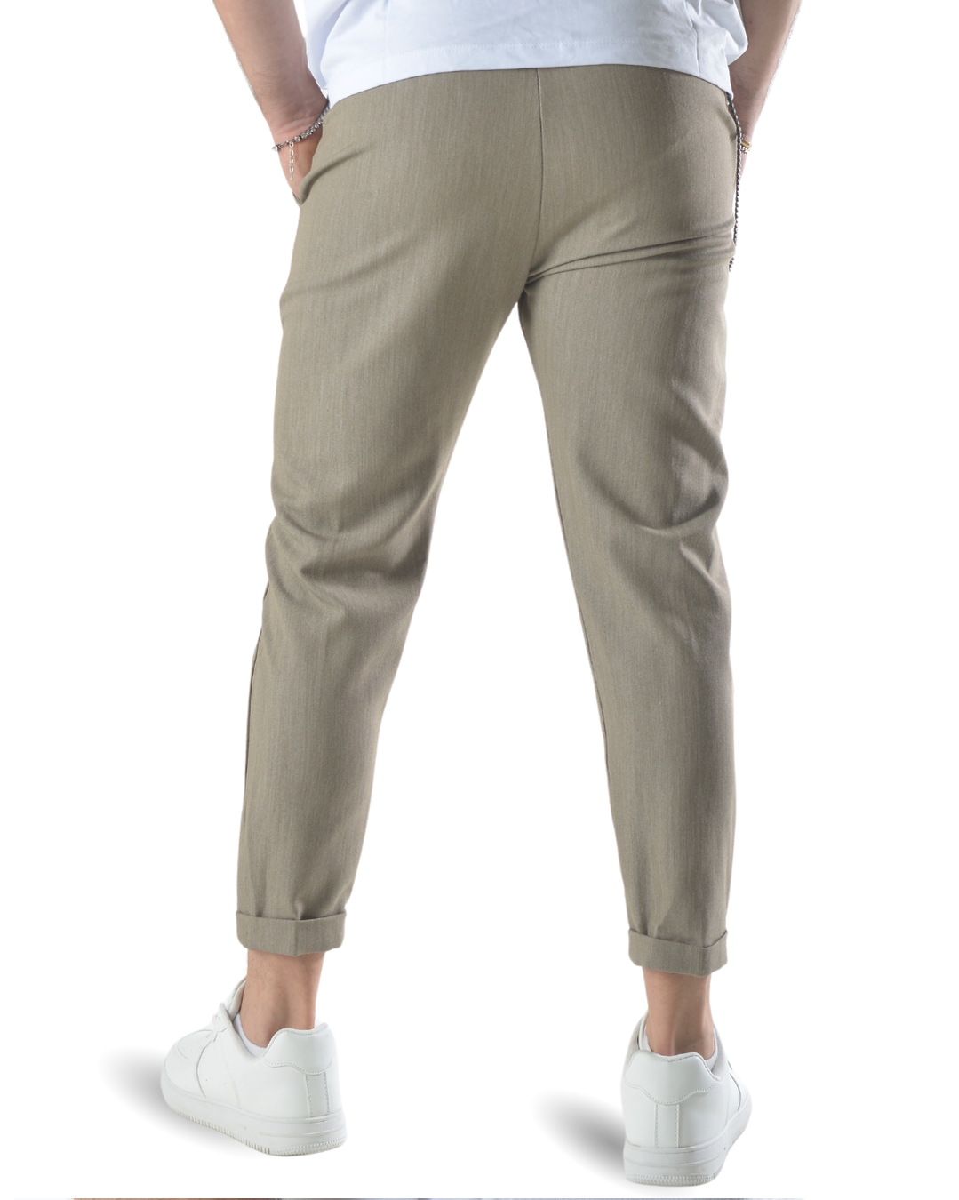 Pantalone elegante capri con catenella laterale art 8095 beige