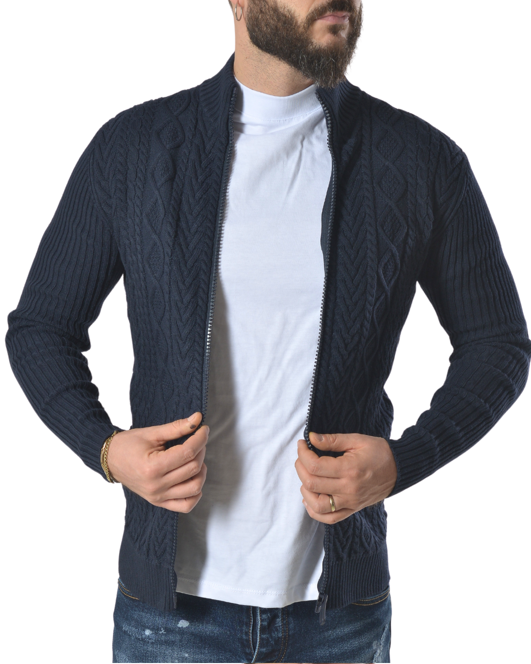 Cardigan con tessuto lavorato tinta unita art 9956 blu scuro