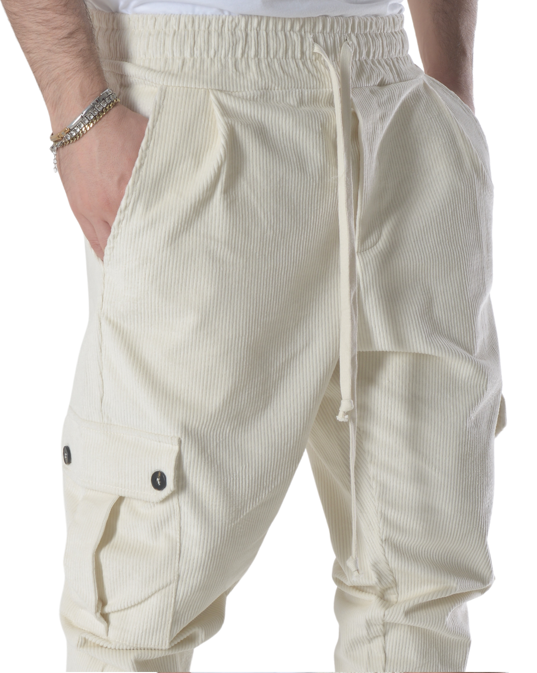 Pantalaccio cargo a costine vellutato art 9151 bianco