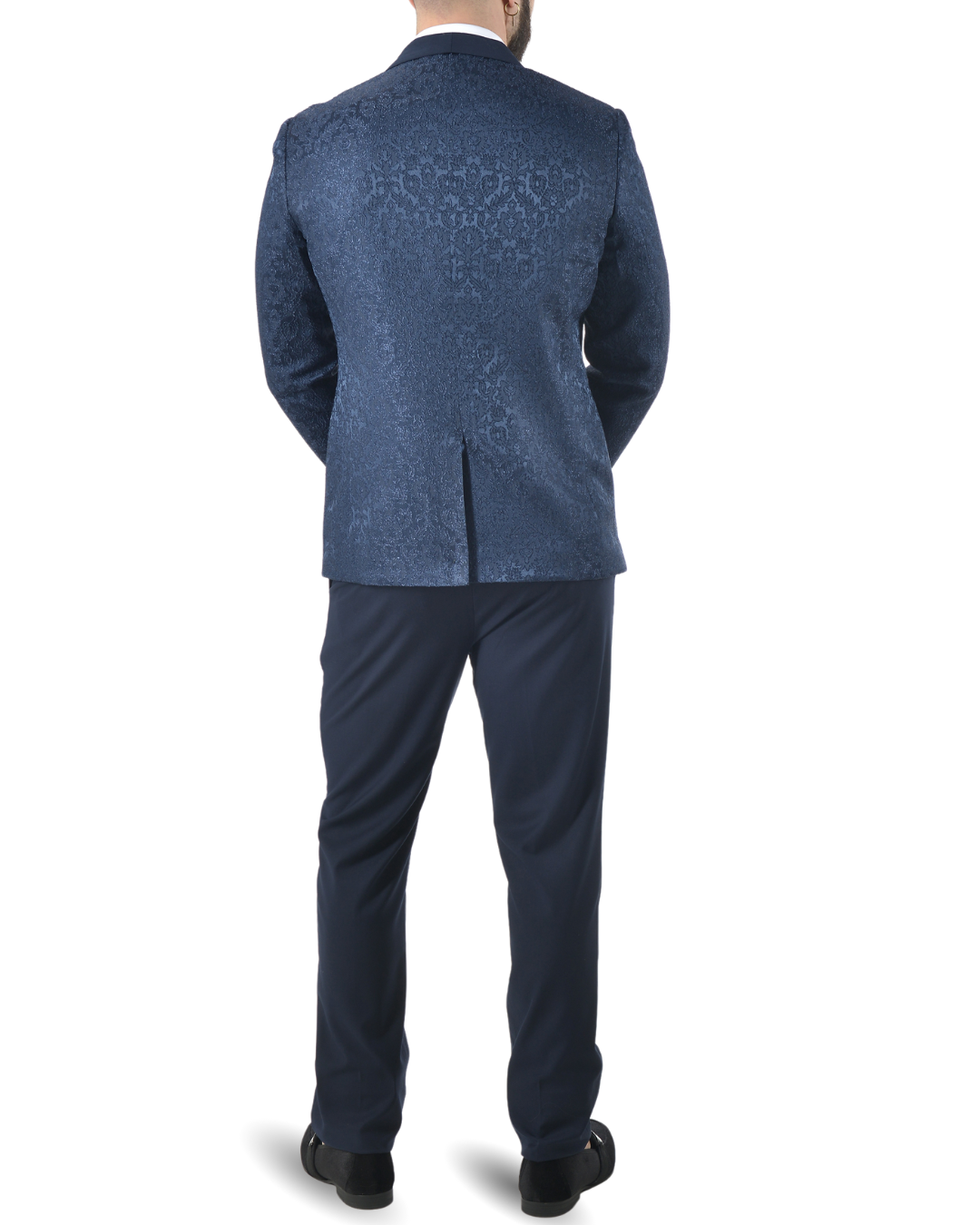 Abito completo giacca e pantalone smoking damascato blu