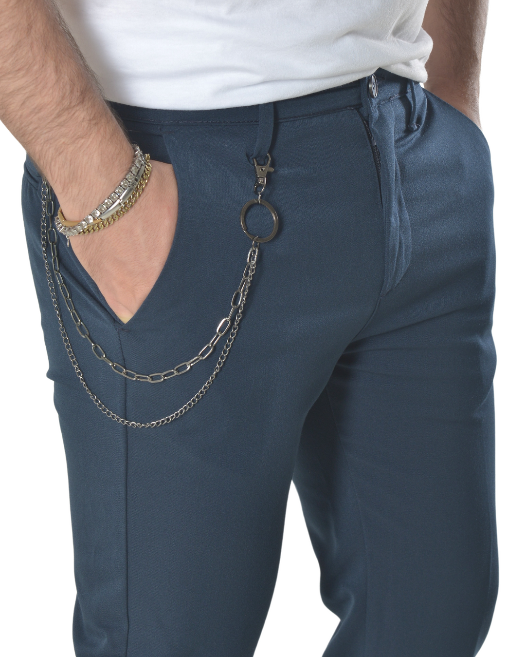 Pantalone con catenella laterale art 24101 blu scuro