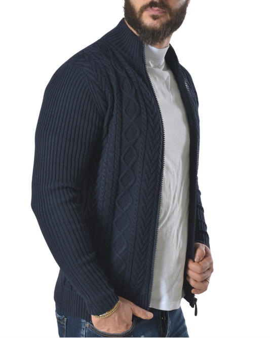 Cardigan con tessuto lavorato tinta unita art 9956 blu scuro