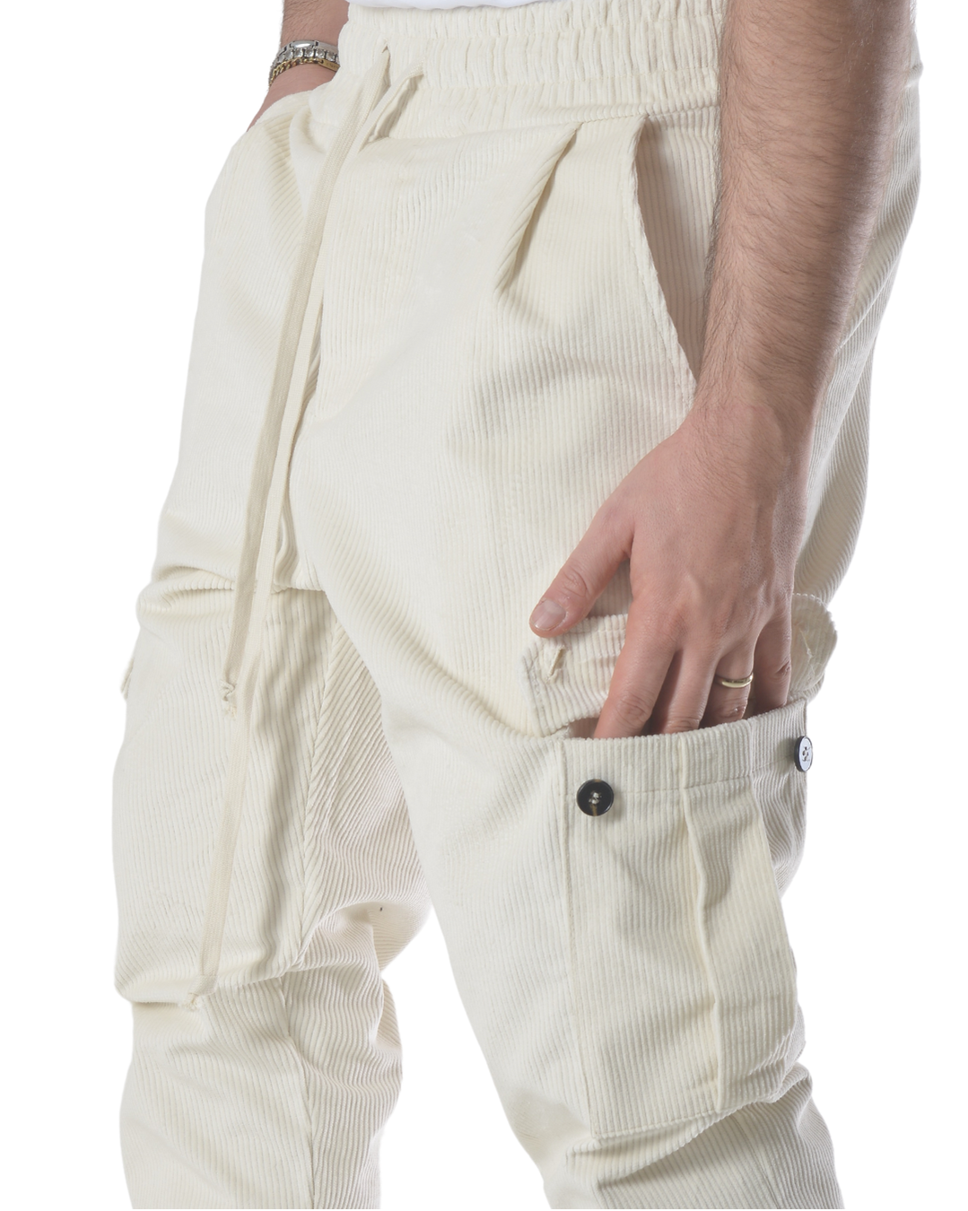 Pantalaccio cargo a costine vellutato art 9151 bianco