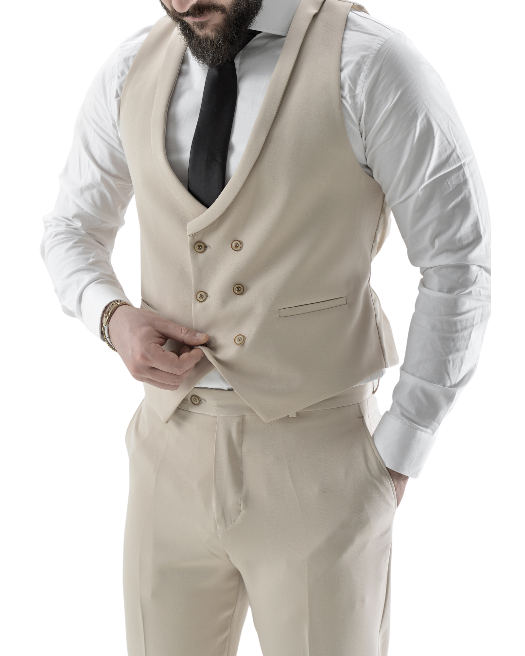 Abito completo giacca pantalone e gilet beige monaco