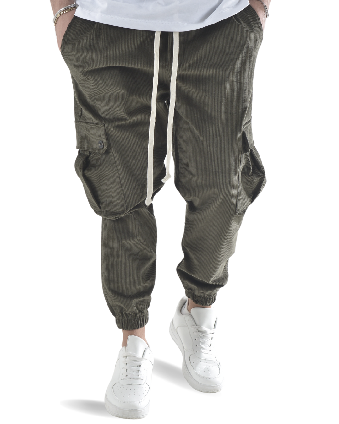 Pantalaccio cargo a costine vellutato verde scuro art 9151