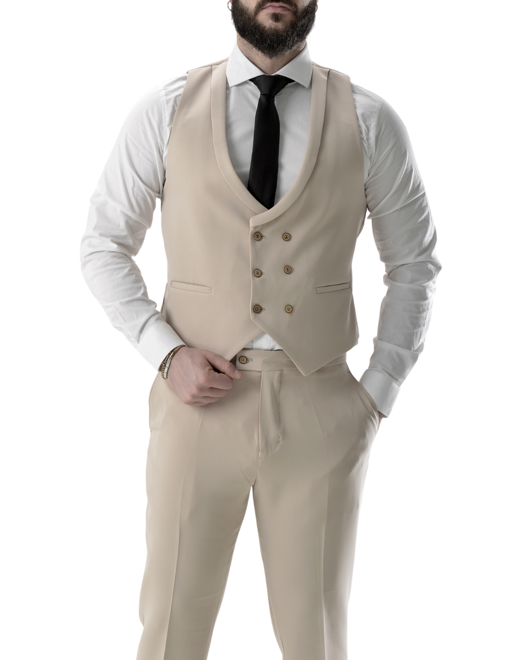 Abito completo giacca pantalone e gilet beige monaco