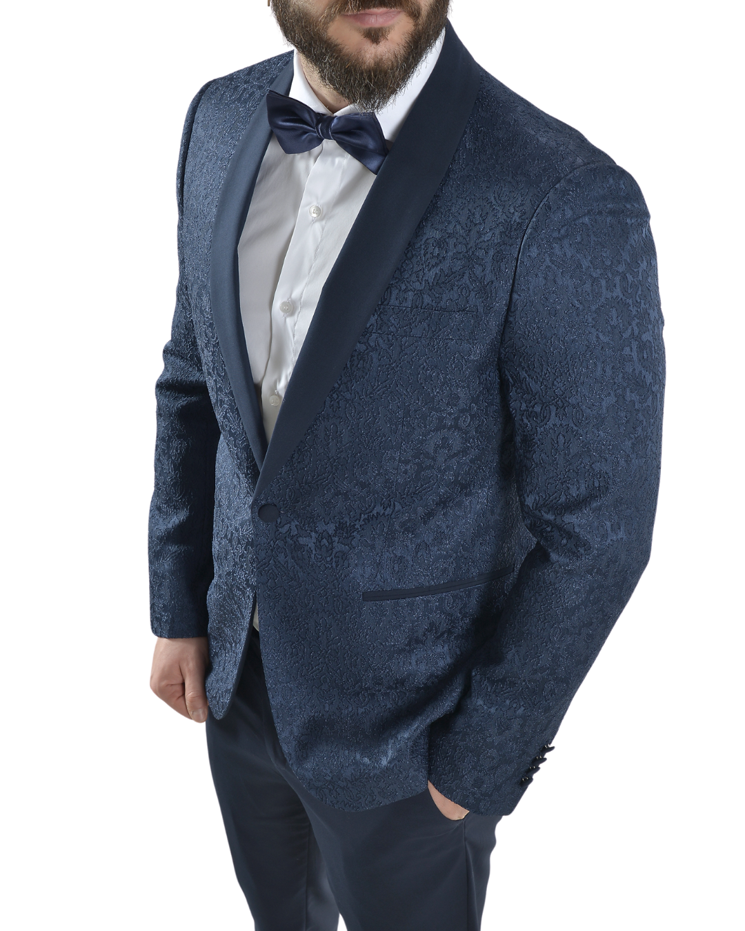 Abito completo giacca e pantalone smoking damascato blu