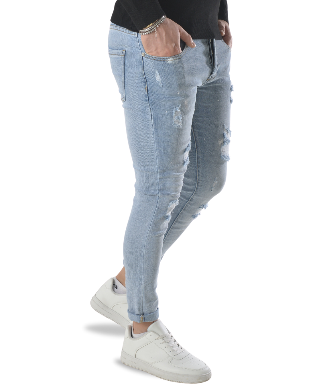 Jeans slim fit art jc7563b colore denim chiaro con rotture e piccoli schizzi bianchi