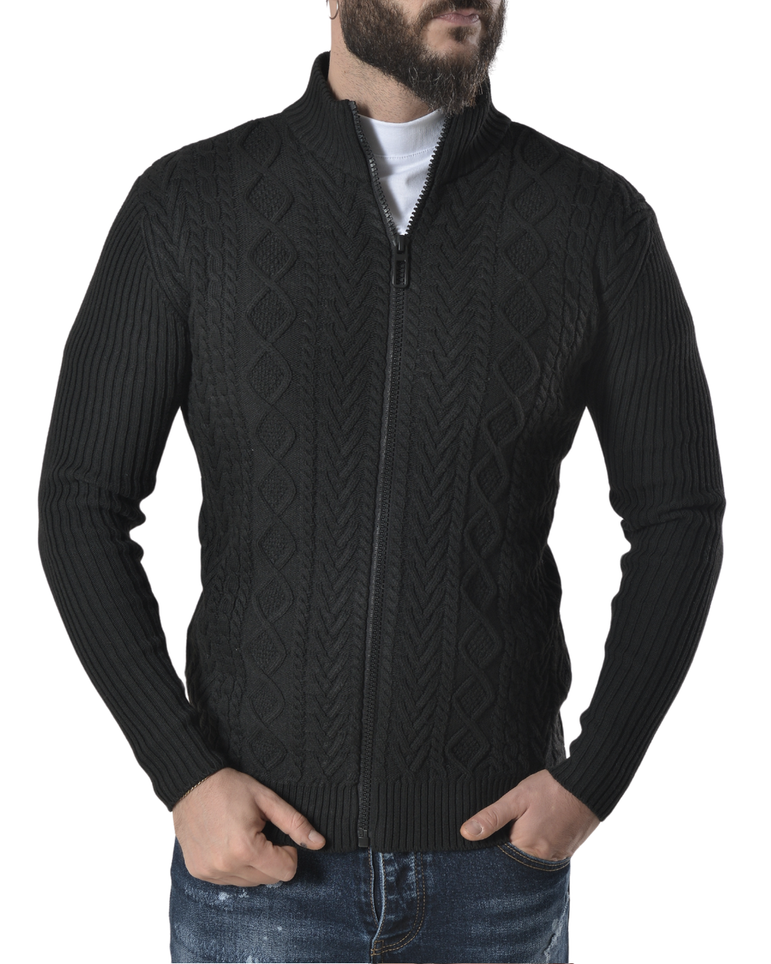 Cardigan con tessuto lavorato tinta unita art 9956 nero