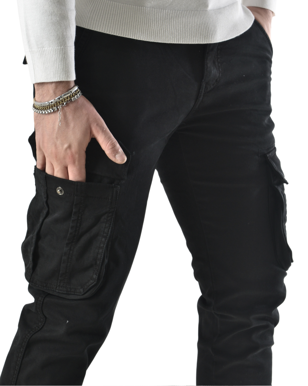 Pantalone cargo felpato internamente art. J732 nero