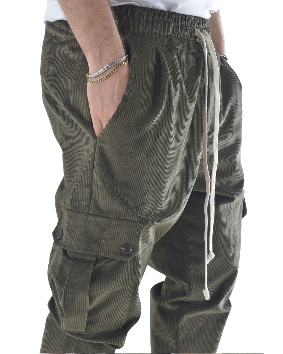 Pantalaccio cargo a costine vellutato verde scuro art 9151