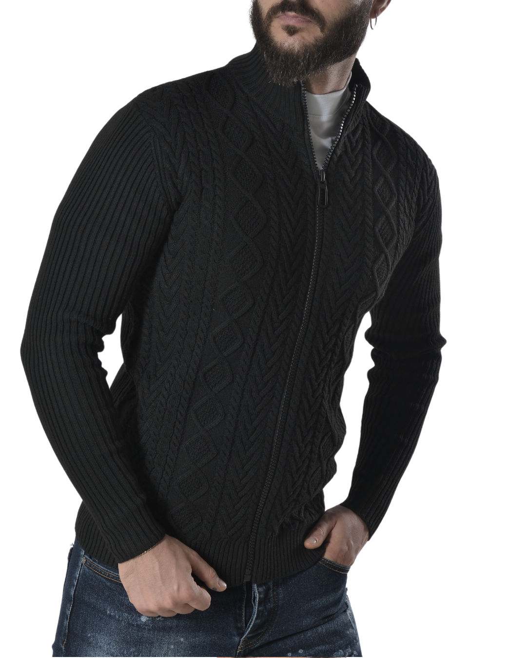 Cardigan con tessuto lavorato tinta unita art 9956 nero